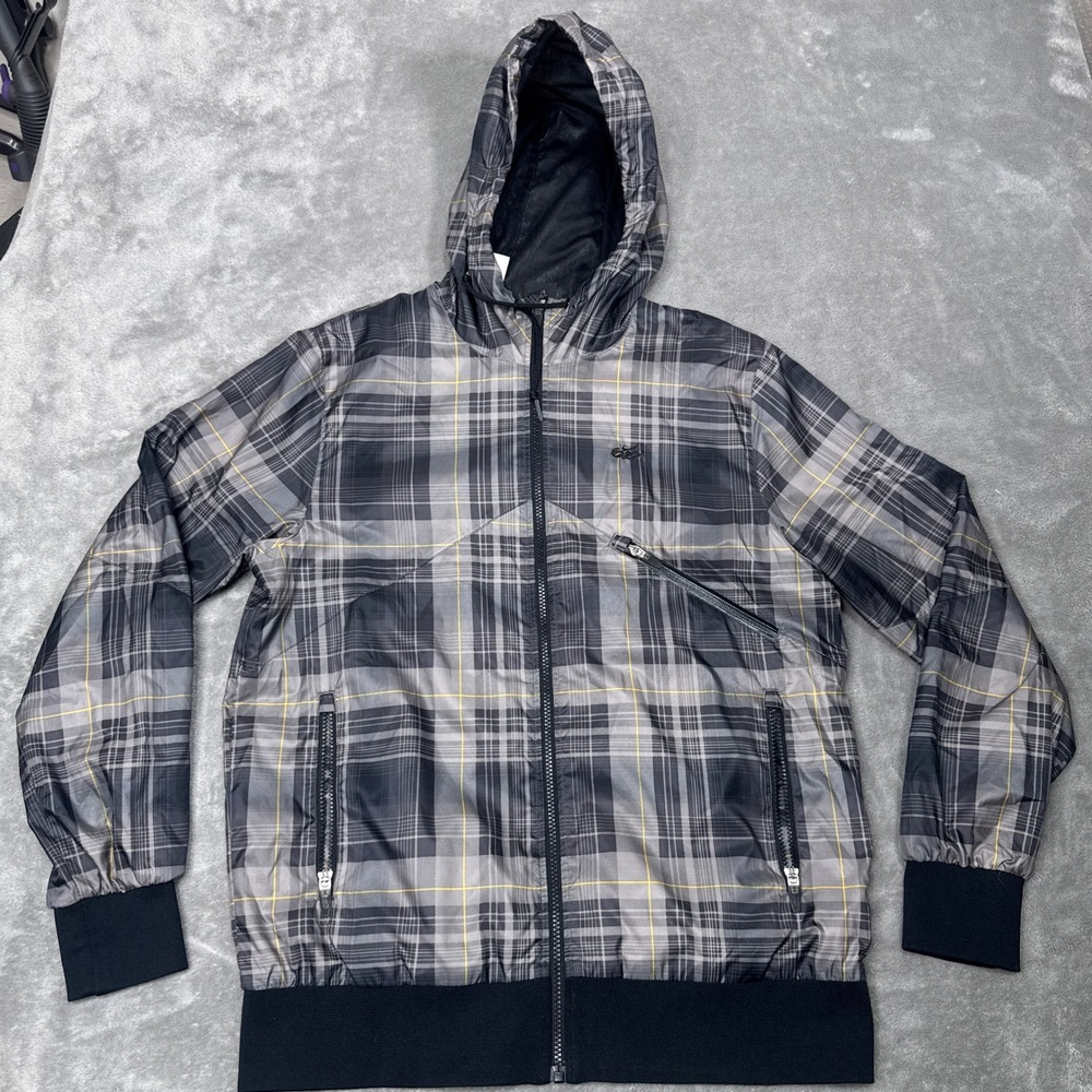 Nike 6.0 Hooded Windbreaker Jacket Mens M Grey Plaid Zip Mesh Lined Skateboard